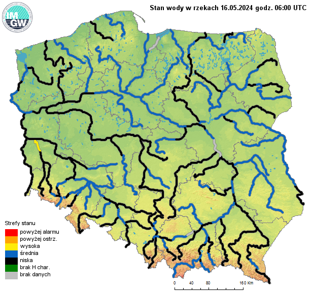 Stan wody w rzekach w Polsce
