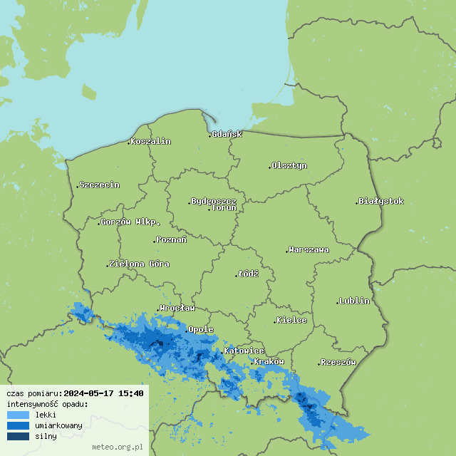 Opady - mapa radarowa Polski