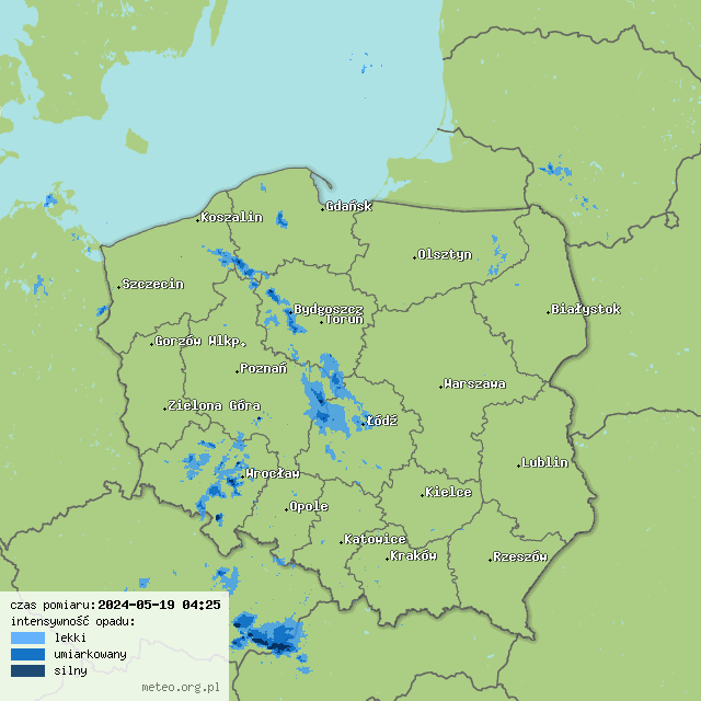 Opady - mapa radarowa Polski
